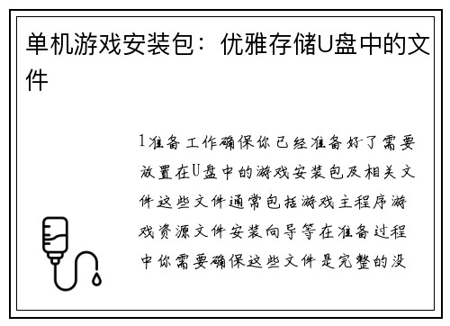 单机游戏安装包：优雅存储U盘中的文件